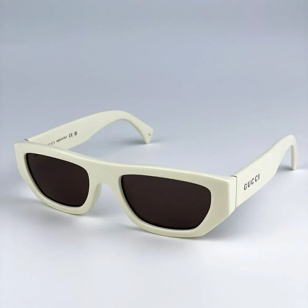 NEW Gucci GG1134S 003 Ivory White Brown Rectangle Unisex Sunglasses